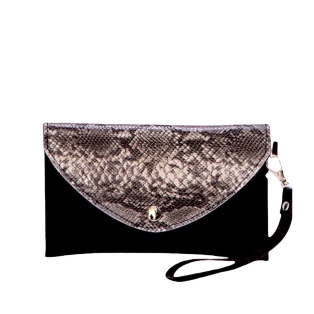 Black Vegan Leather Animal Print Wristlet Belt Bag